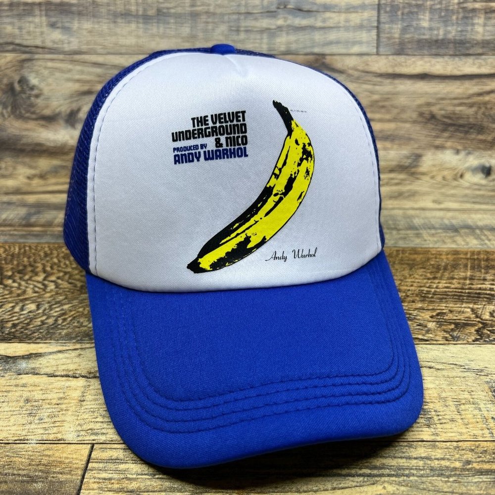 The Velvet Underground Andy Warhol Mens Trucker Hat Blue Snapback 90s Ball Cap